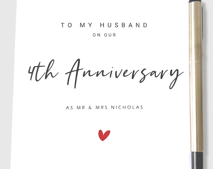 4th Wedding Anniversary Card Personalised Linen Anniversary Him Her Husband Wife
