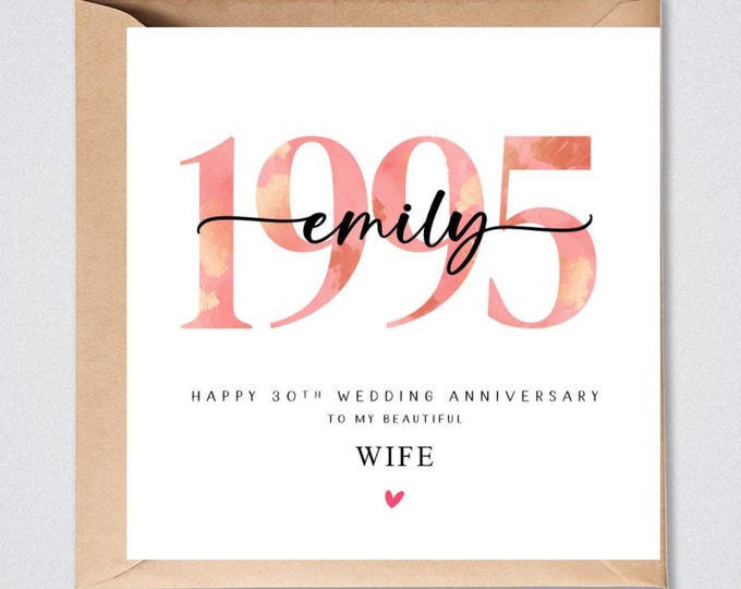 30th Wedding Anniversary Card Personalised 1995 Pearl Anniversary Him Her Husband Wife
