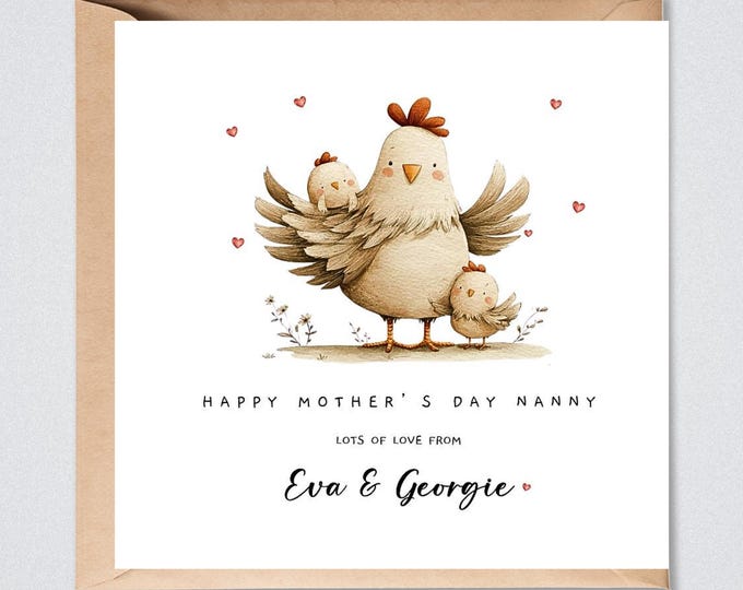 Mother's Day Card Nanny, Mumma Hen & Chicks