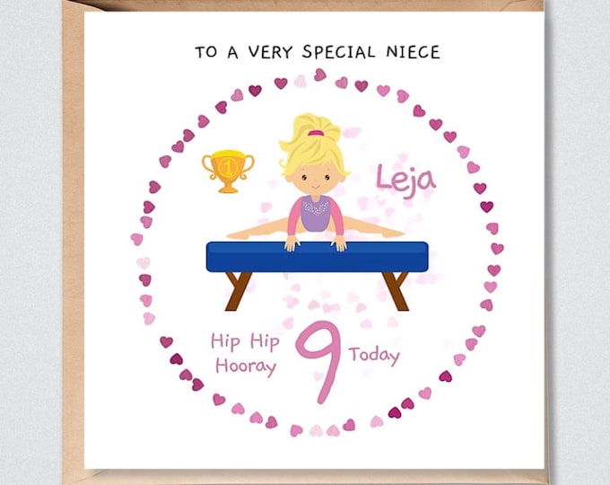 Personalised 9th Birthday Card for Her, Gymnast Any Age