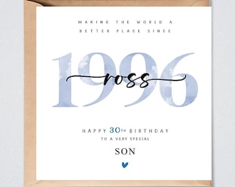30th Birthday Card, Personalised 1996, Son Grandson Nephew Friend Him Better Place