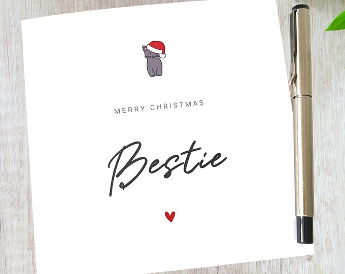 Bestie Christmas Card Santaclaws Merry Christmas Bestie Cat