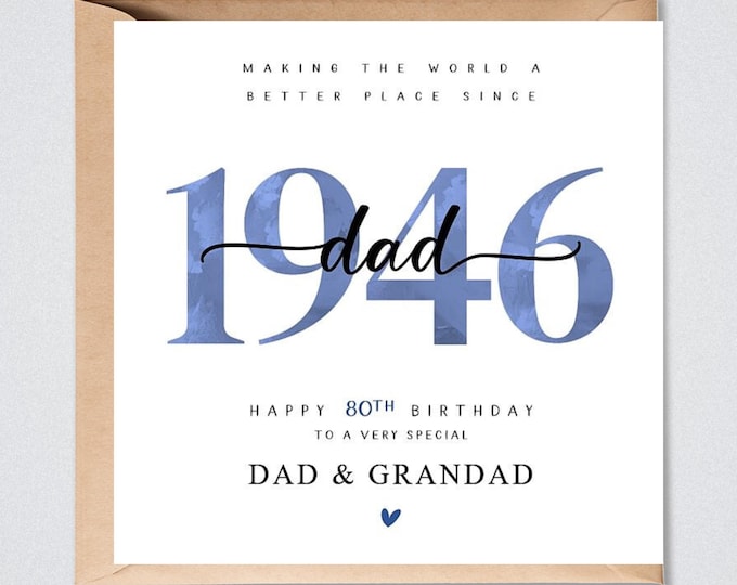 Personalised 80th Birthday Card 1946 Dad Grandad Brother Uncle Godfather
