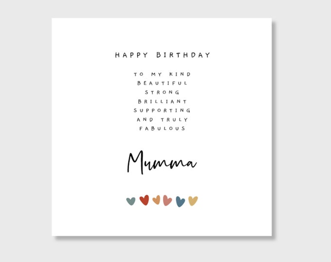 Mumma Birthday Card Mum Mummy Mam Mammy Step Mum