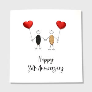 Carte d'anniversaire de mariage en soie Carte de 12e anniversaire de mariage Little People