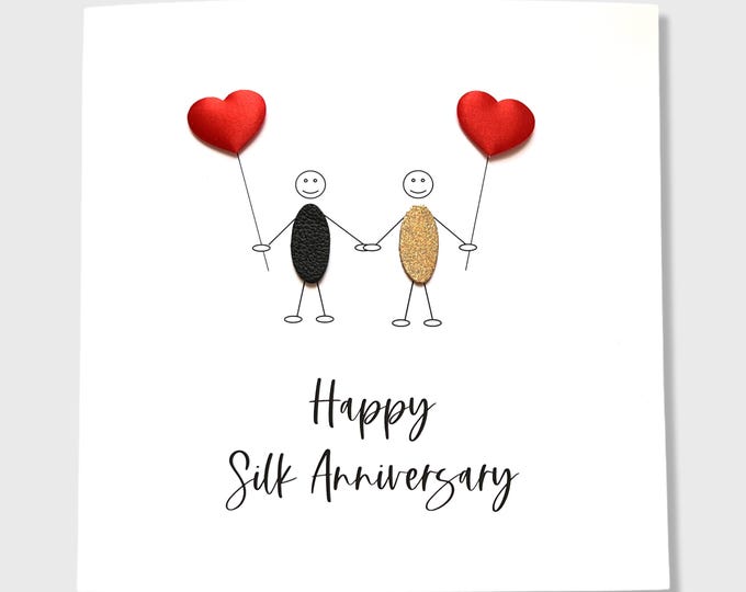 Silk Anniversary Card 12th Wedding Anniversary Card Little People