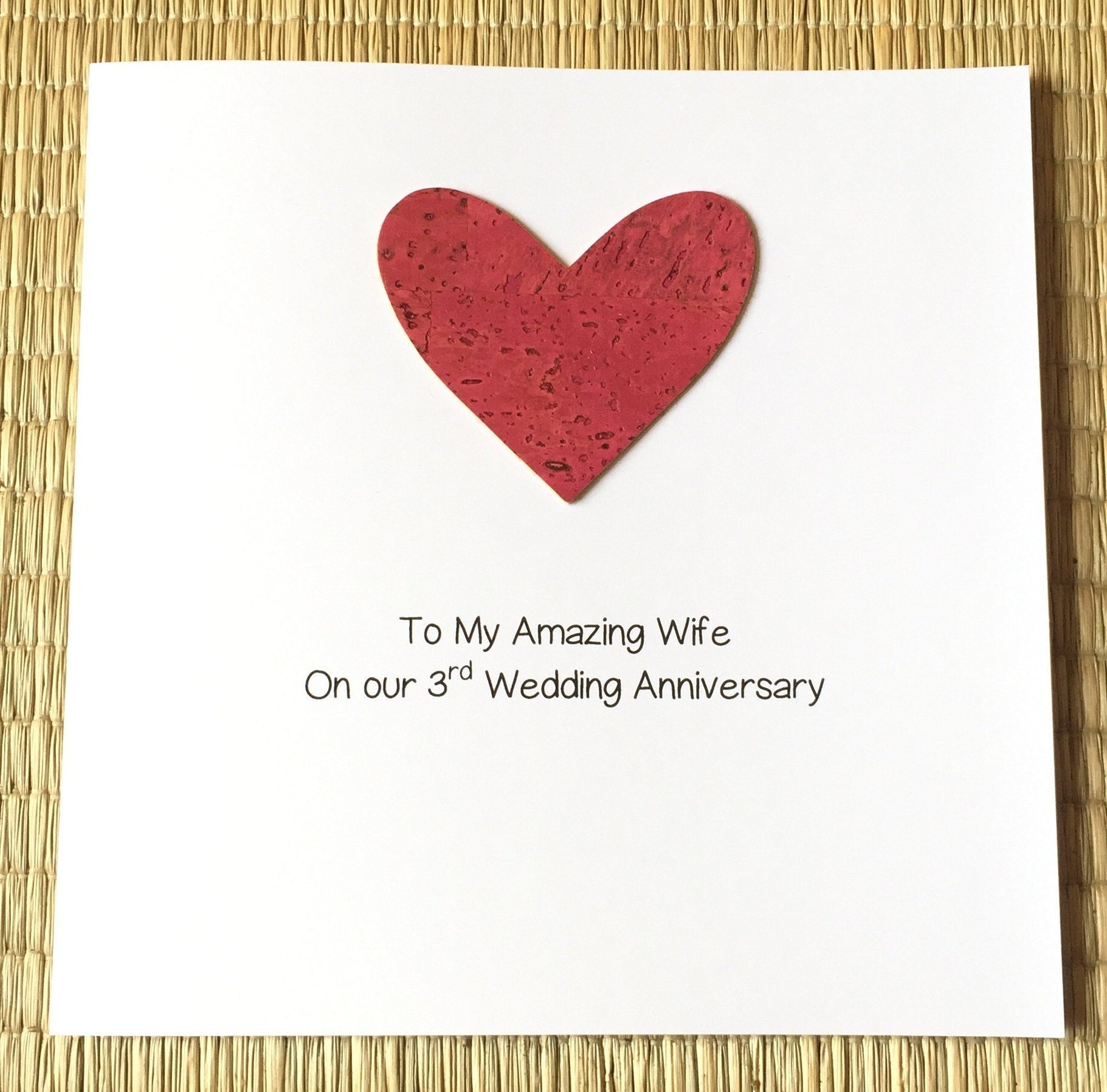 3rd wedding anniversary card vegan cork leather