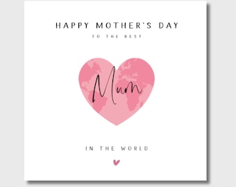 Mother's Day Card, Pink World Map Heart