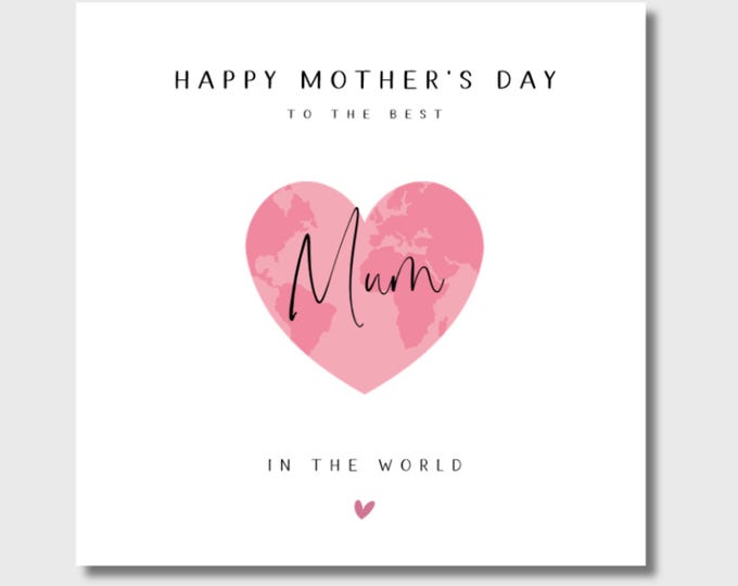 Mother's Day Card Mumma Pink World Map Heart Mummy Mum Mammy Mam