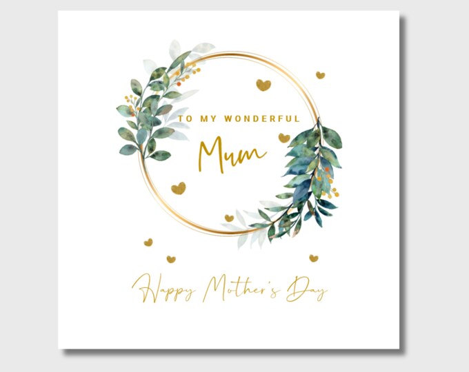 Mother's Day Card Wonderful Mum Wreath