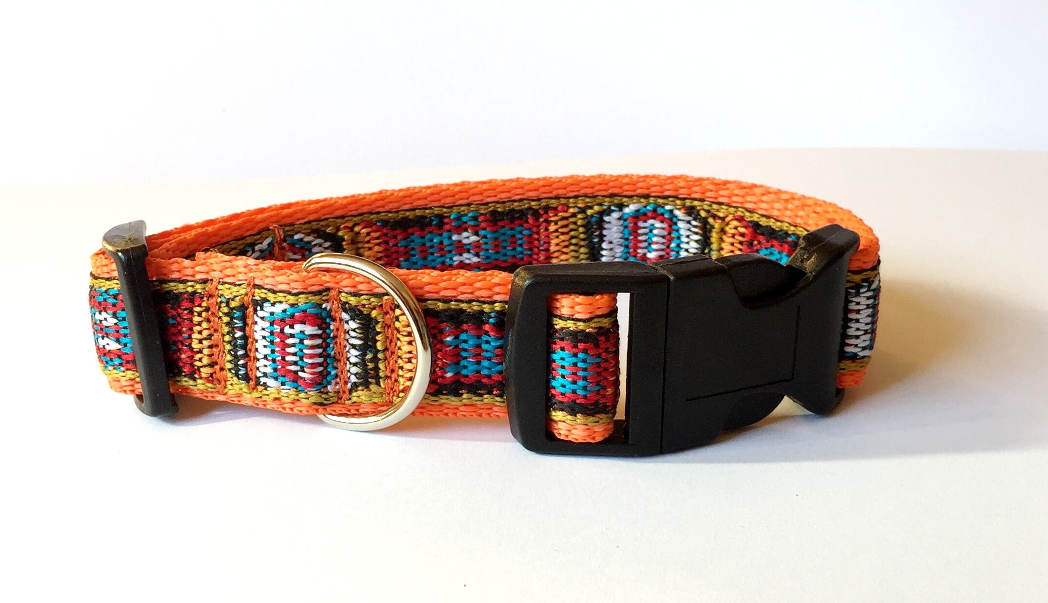 Dog Collar Adjustable Orange Woven 25mm 1 inch wide UK Handmade