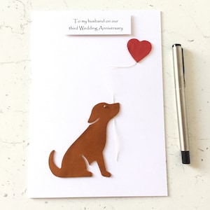 3e anniversaire de mariage carte cuir chiot chien mari femme lui son fait main