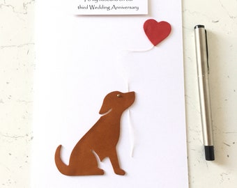 3rd Wedding Anniversary Card Leather Puppy Dog Husband Wife Him Her Handmade