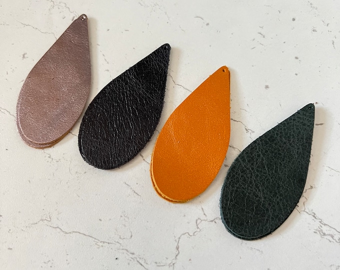 Leather Teardrop Earring Blanks 8 pcs 4 prs Mustard, Dark Green, Bronze, Black