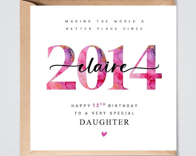 Personalised 12th Birthday Card, 2014, Daughter, Granddaughter, Niece, Sister