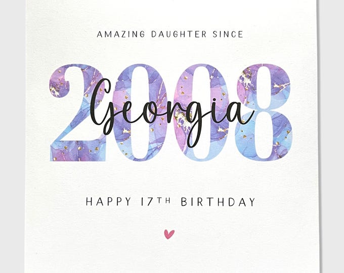 17th Birthday Card Daughter Personalised 2008 Granddaughter Sister Niece Her