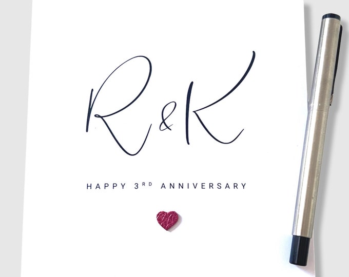 Personalised Wedding Anniversary Card 3rd Leather Anniversary Husband Wife Him Her