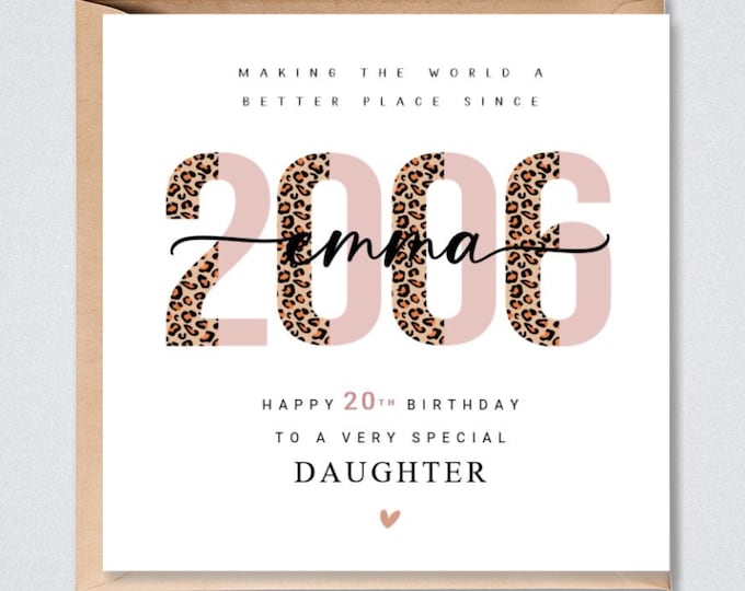 Personalised 20th Birthday Card, Daughter, Granddaughter Sister Niece Her