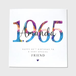 Carte personnalisée 60e anniversaire ami soeur fille 1965