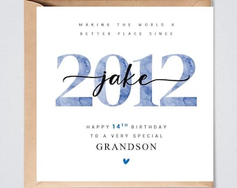 Personalised 14th Birthday Card, 2012, Son, Grandson, Nephew, Godson