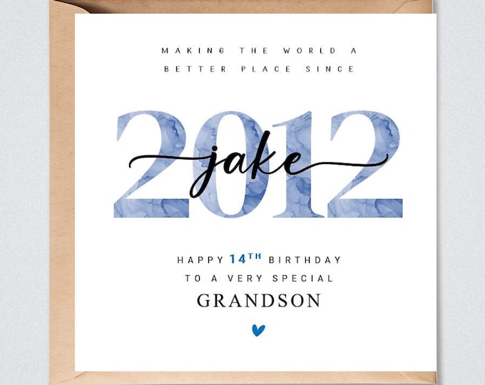 Personalised 14th Birthday Card, 2012, Son, Grandson, Nephew, Godson