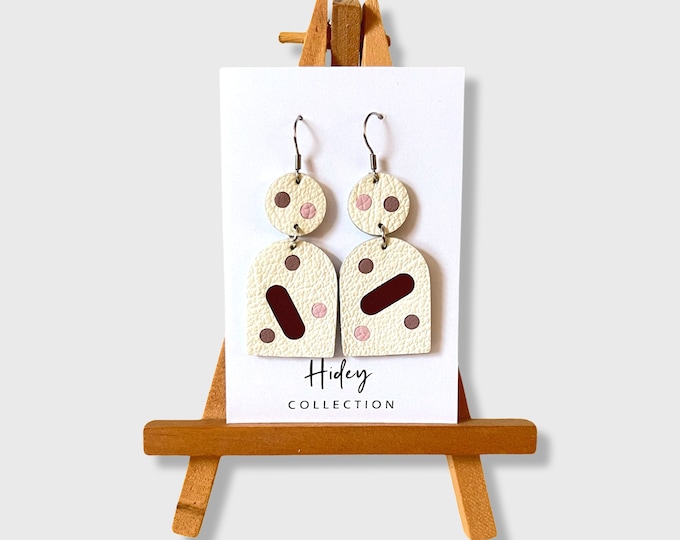 White Leather Confetti Earrings with Stainless Steel Hooks