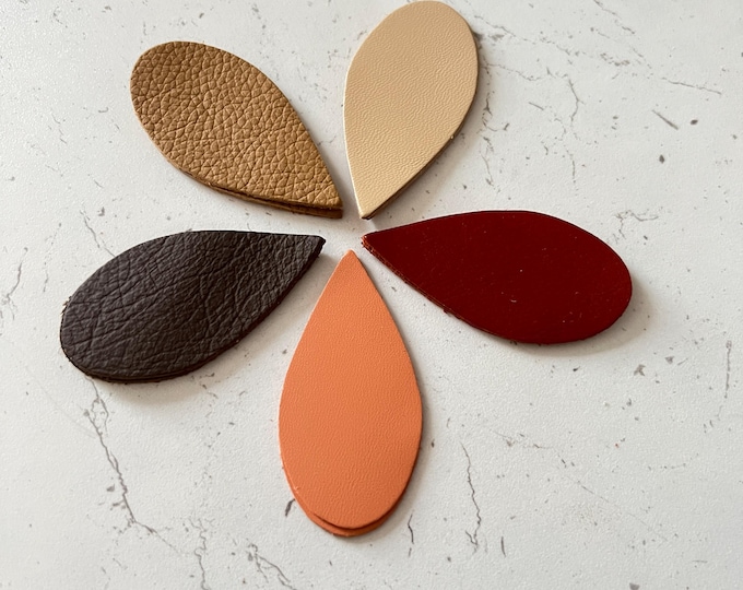 Leather Teardrop Earring Blanks 10 pcs shapes Spice - Brown Terracotta Dusky Orange Sand A2-724