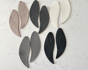 Leather Teardrop Shapes, 10 pcs 85mm Earring Blanks Feathered Grey White Black