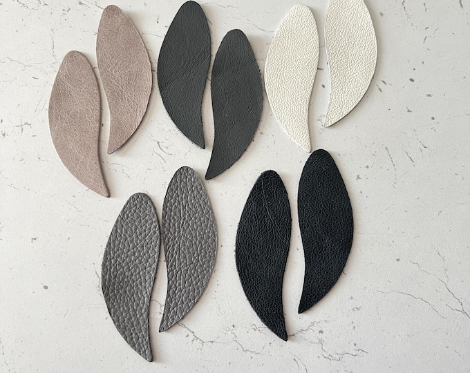 Leather Teardrop Shapes, 10 pcs 85mm Earring Blanks Feathered Grey White Black