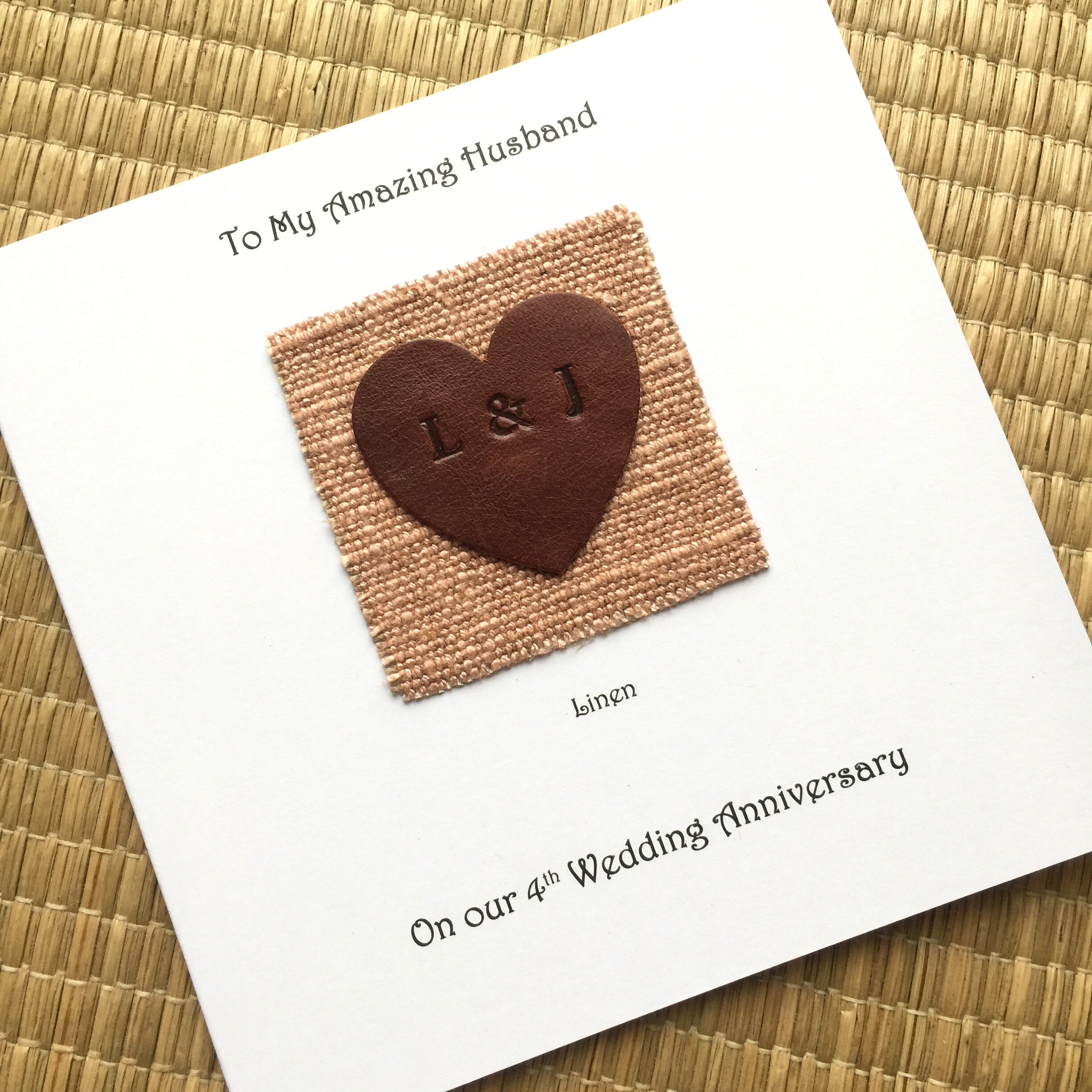 4th wedding anniversary card personalised linen