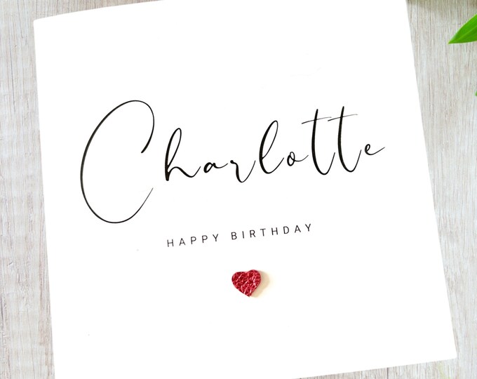 Personalised Birthday Card Any Age Birthday Card Leather Heart