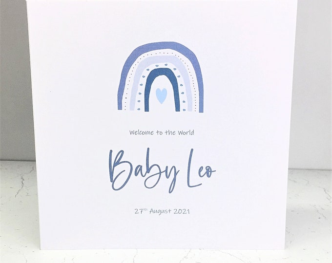 Personalised New Baby Boy Card Scandi Rainbow New Addition