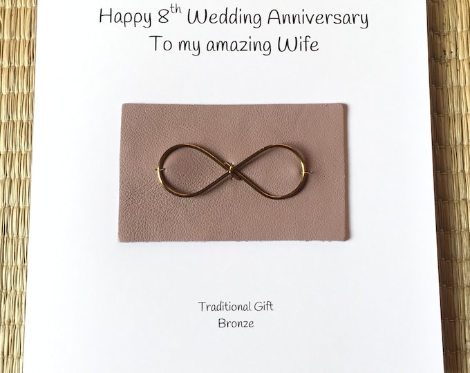 8th Wedding Anniversary Card Bronze Anniversary Infinity Husband Wife Him Her Handmade UK