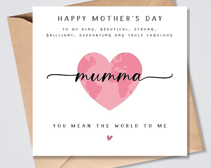Mother's Day Card, Pink World Map Heart