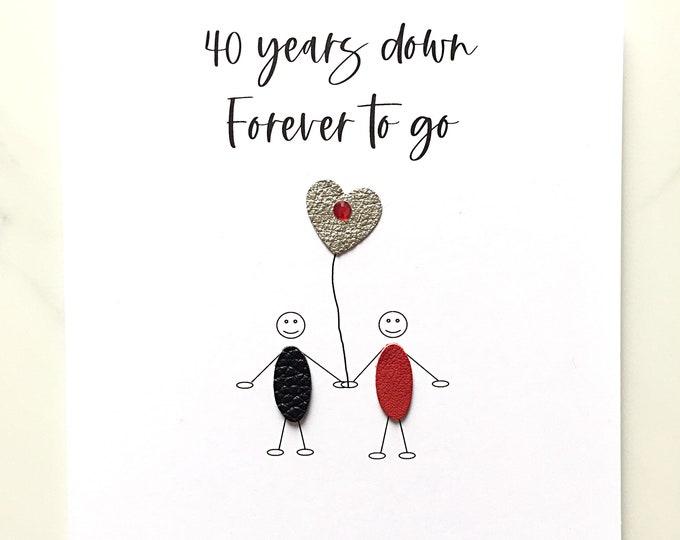 40th Anniversary Card 40 Years Down Ruby Wedding Anniversary Him Her Husband Wife