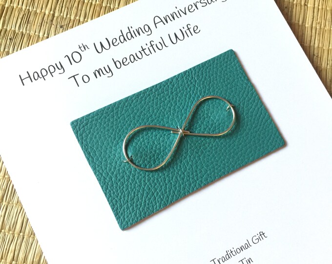 10th Wedding Anniversary Card Tin Anniversary Aluminium Infinity Symbol Husband Wife Him Her Handmade UK