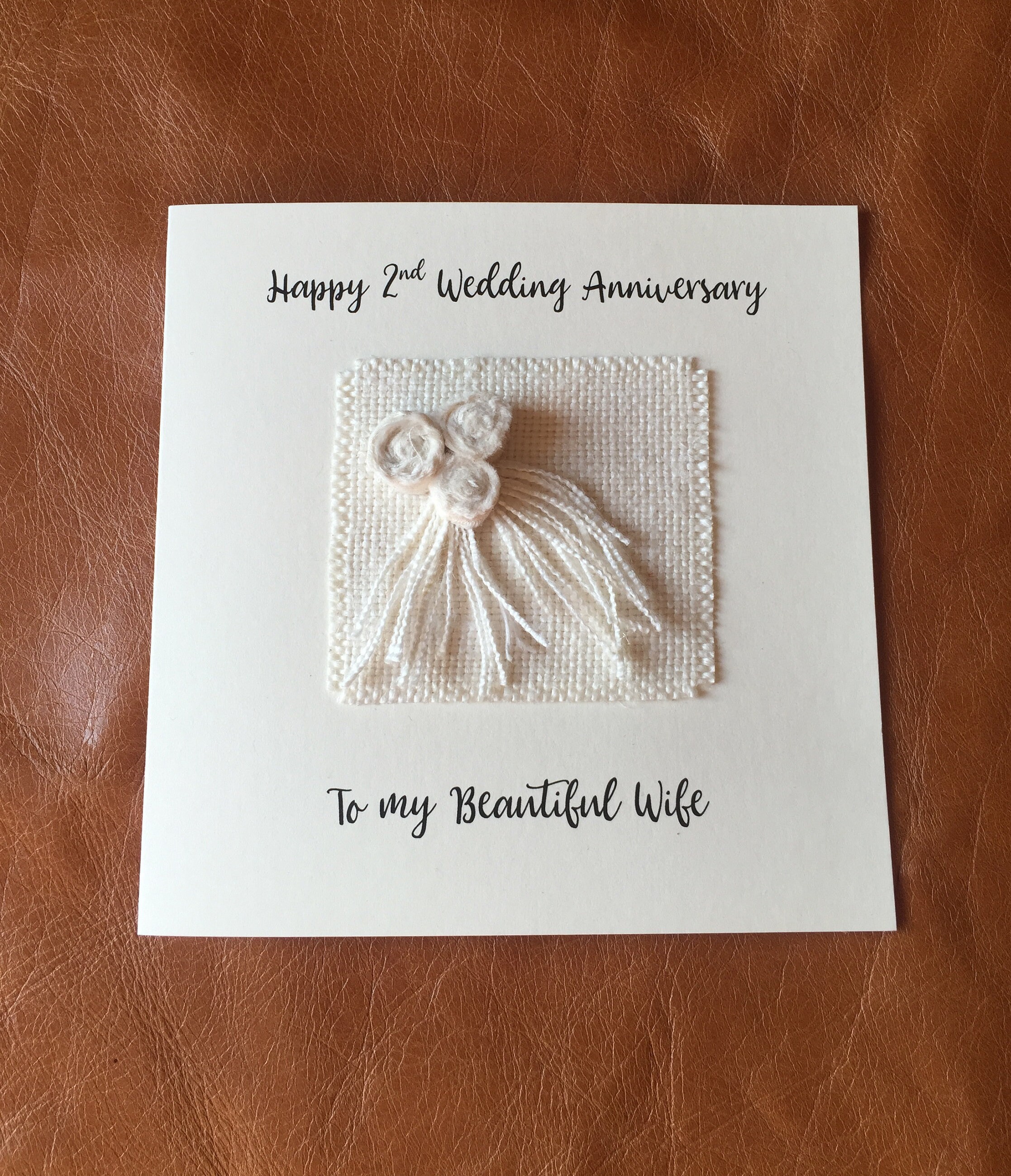 2nd Wedding Anniversary Card Handmade Cotton Anniversary Card Wife Her 