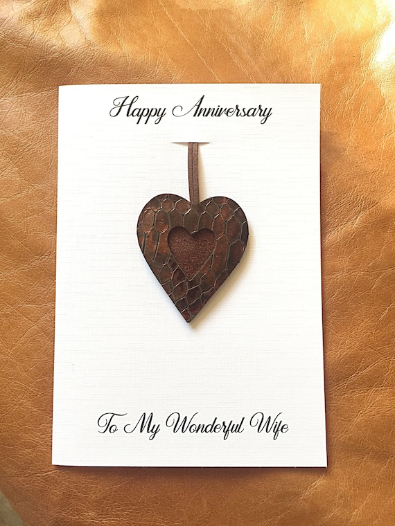 3e 9e Anniversaire Carte Cuir Coeur Ornement Cadeau De Mariage Etsy