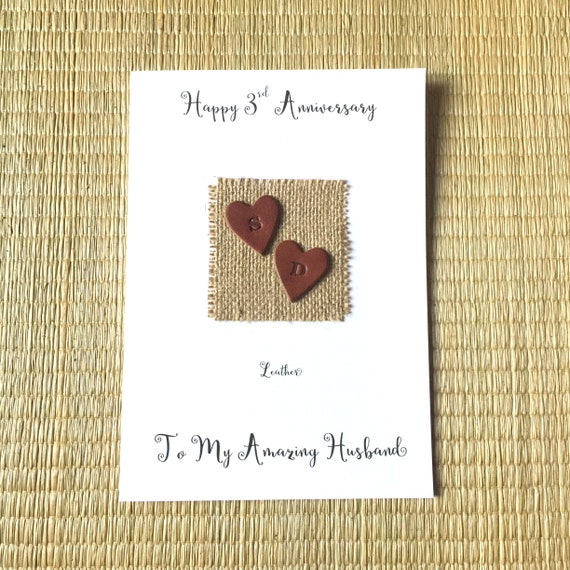Personalised 3rd Wedding Anniversary Cards Leather Anniversary Etsy