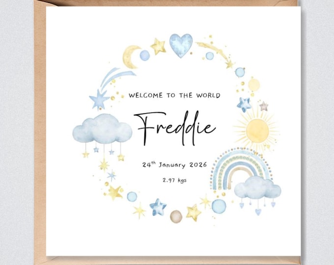 New Baby Boy Card Personalised, Welcome to the World