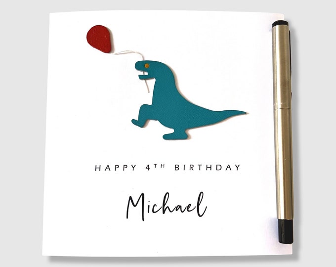Personalised 4th Birthday Card Dinosaur Birthday Card Boy Girl Son Grandson Nephew