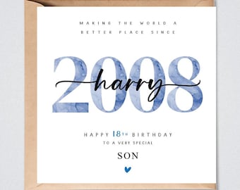 Personalised 18th Birthday Card, Nephew Son Grandson Friend Brother 2008