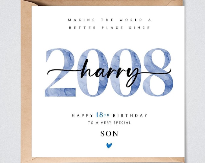 Personalised 18th Birthday Card, Nephew Son Grandson Friend Brother 2008