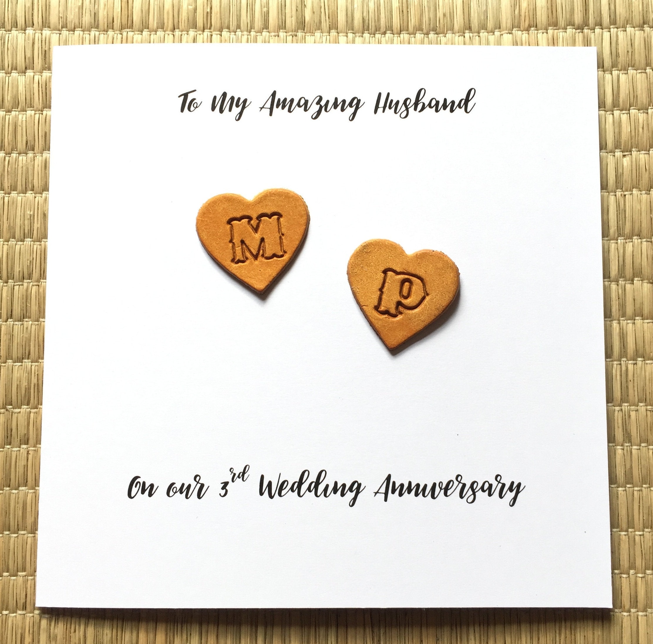 personalised 3rd wedding anniversary card leather