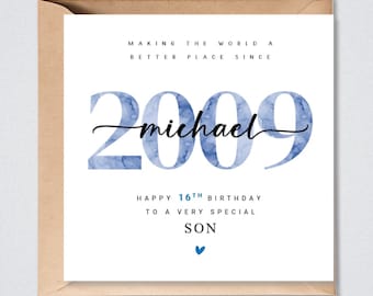 Personalised 16th Birthday Card, 2009, Son, Grandson, Nephew, Godson