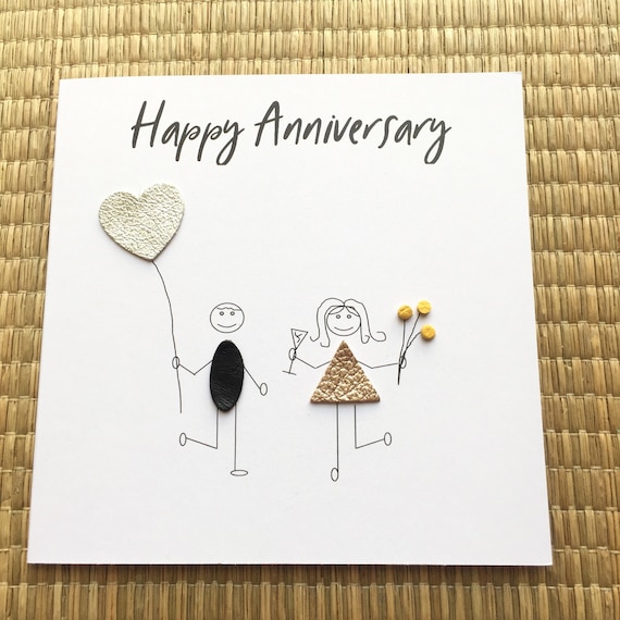 Wedding Anniversary Card Stick Couple Leather Anniversary Card Etsy UK