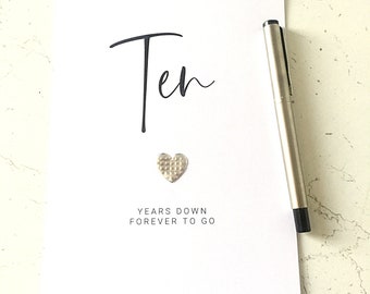 Ten Years Down 10th Wedding Anniversary Card Tin Anniversary Wife Husband Him Her