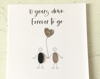 10th Wedding Anniversary Card, Tin Heart Balloon, Leather Detail