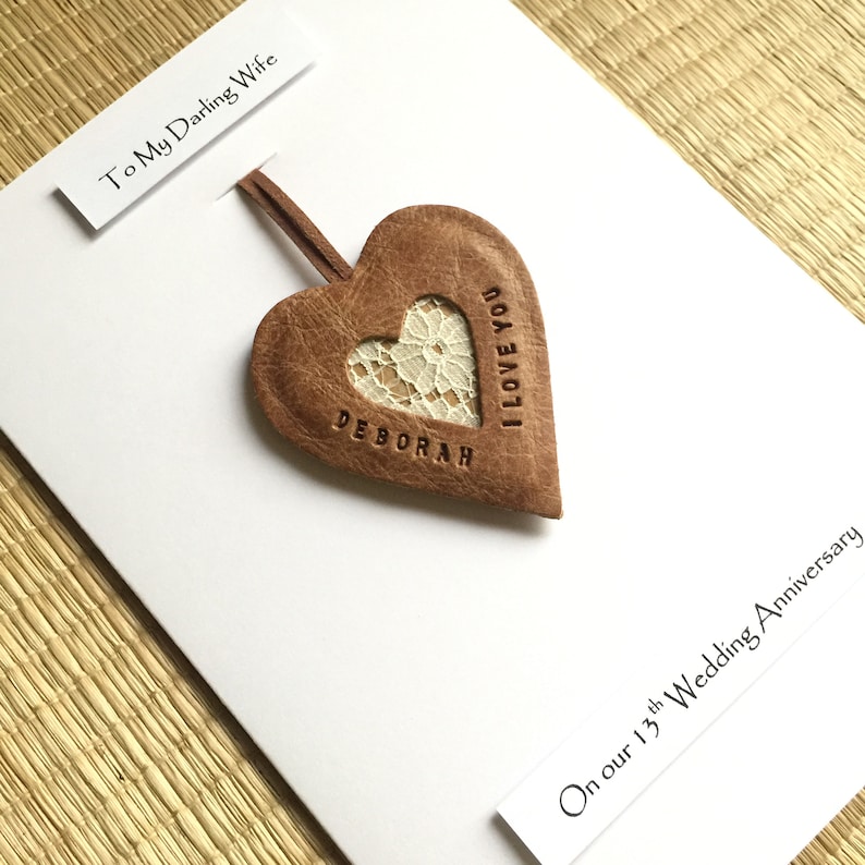 13th wedding anniversary card personalised leather gift