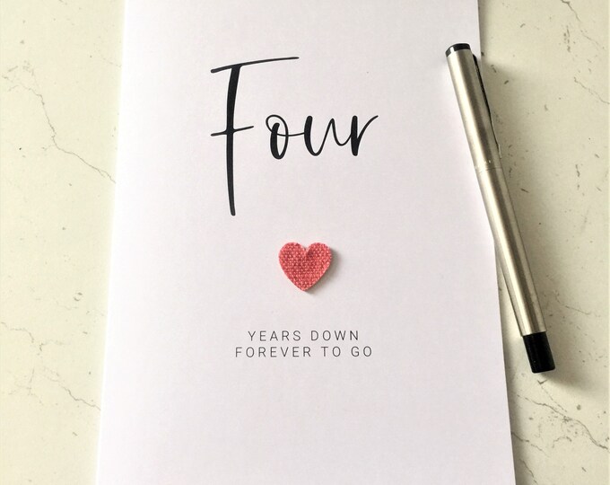 Four Years Down Anniversary Card 4th Wedding Anniversary Card Linen Anniversary Wife Husband Him Her